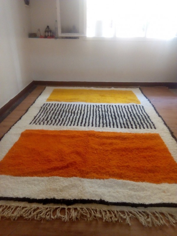 Moroccan hand woven orange & yellow patterns rug  - Wool Rug