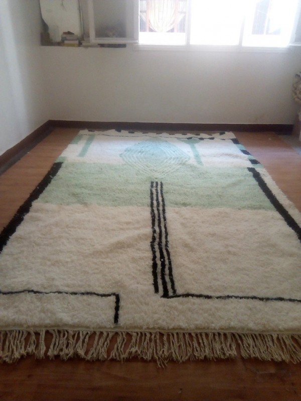 Moroccan Hand Woven Rug - Light Green Level Design Carpet - Wool