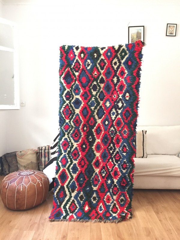 Vintage Moroccan Boucherouite (Boucheroute) Rug - Authentic rugs - Natural Wool - 197x86