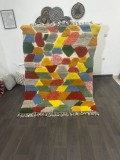  Moroccan Hand Woven Rug - Colored Pattern Carpet  - Wool - 192 X 153cm