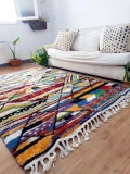  Moroccan Hand Woven Rug - Beni Ourain Style - Colored Pattern Carpet  - Wool - 200 X 150cm