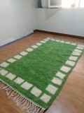 Beni Ourain Style - Hand woven Moroccan Green Wool Rug - handmade Carpet - 250 x 154