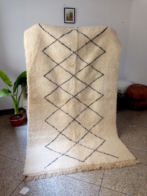 Moroccan Beni Ourain Style - Handmade carpet  - Tribal Rug - Shaggy - Full Wool - 255 X 155cm