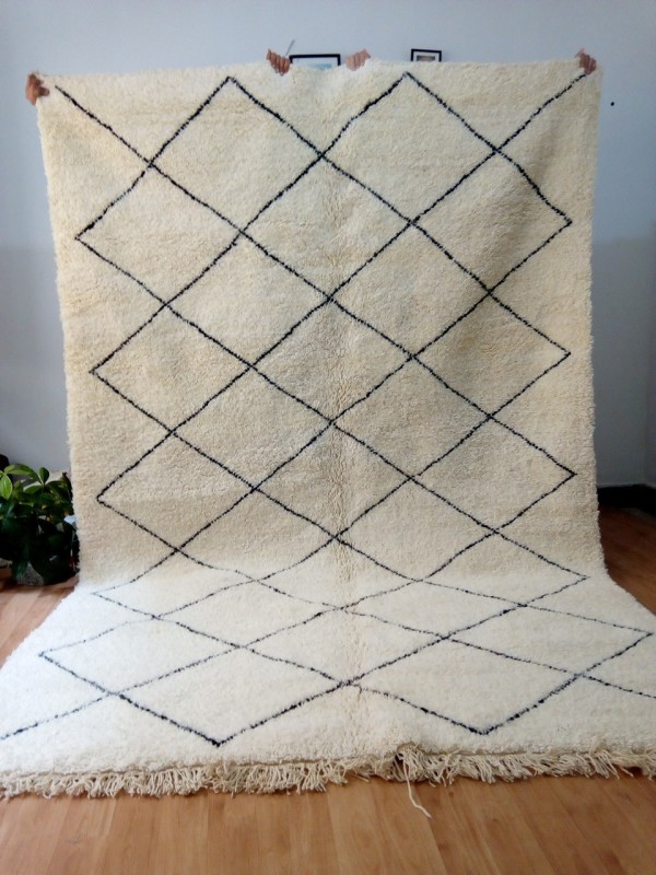 Large Berber Rug Style Beni Ourain - Shag Pile - Natural Wool - 324 X 216cm