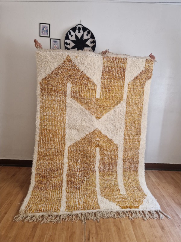  Moroccan Hand Woven Rug - Beni Ourain Woven Style - Lines Design Carpet  - Wool - 335 X 165cm