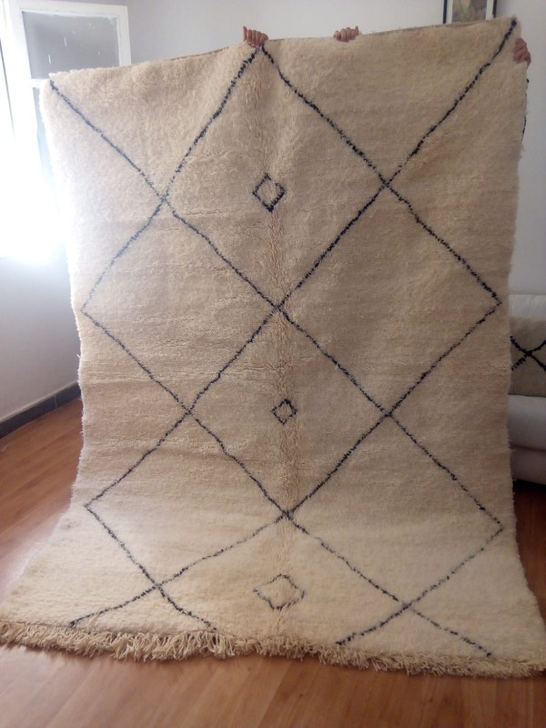 Moroccan  Beni Ourain Style - Berber Carpet - Tribal Rug - Shag Pile - Full Wool - 293 X 178cm
