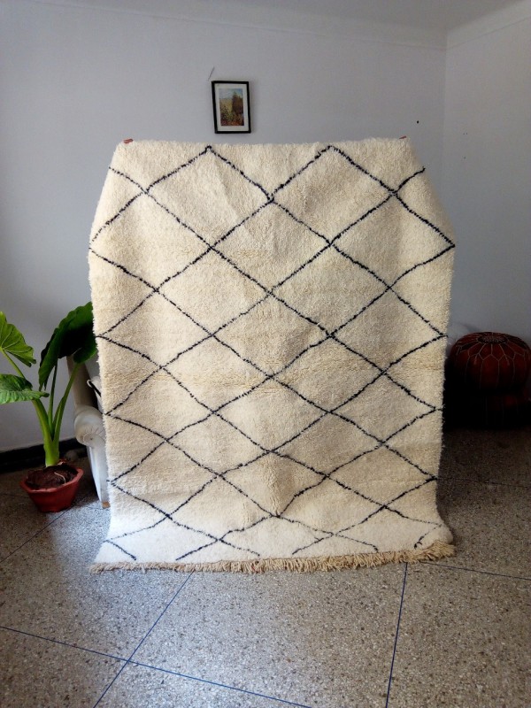 Moroccan Beni Ourain Tribal Rug - Shag Pile - Full Wool - 225 X 166cm