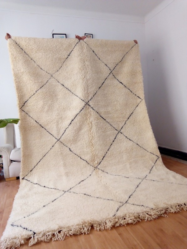 Large Berber Rug Style Beni Ourain - Shag Pile - Natural Wool - 320 X 207cm