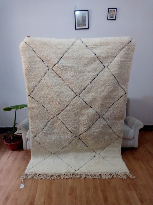 Beni Ourain Rug  - Faded Pattern- Shag Pile - Full Wool - 220 X 145cm