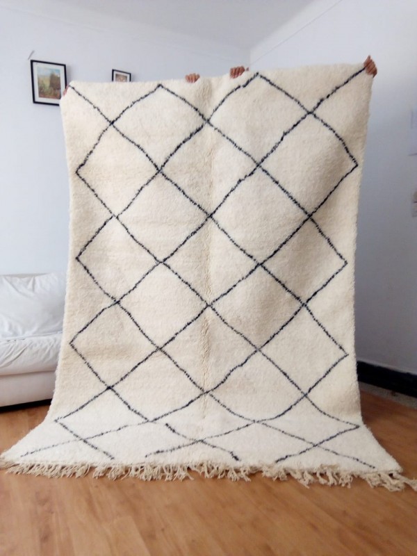Large Berber Rug Style Beni Ourain - Shag Pile - Natural Wool - 238 X 166cm