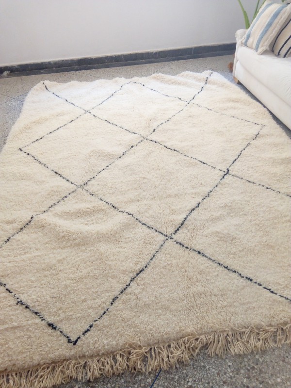 Moroccan Rug - Large Berber Rug - Natural Wool - Beni Ourain Carpet Style  - 300 X 225cm