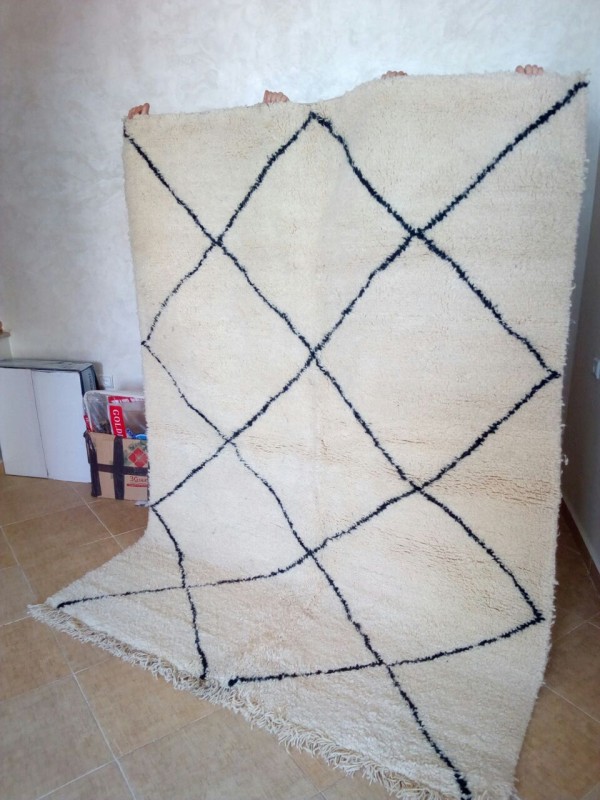 Moroccan beni ourain rug - authentic  rug (teppich - tapis)  - Natural Wool - 245 X 175cm