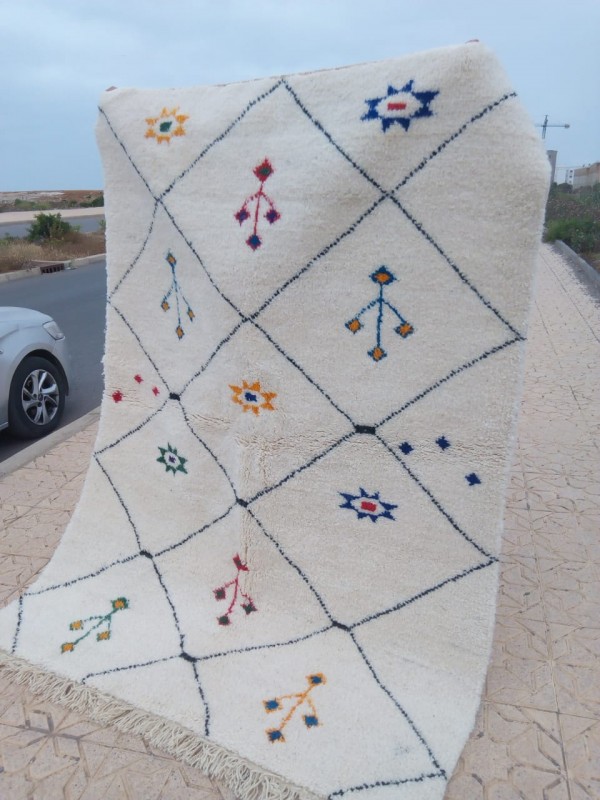 Moroccan Beni Ourain Tribal Rug - Shag Pile - Natural Wool - 242 X 172cm