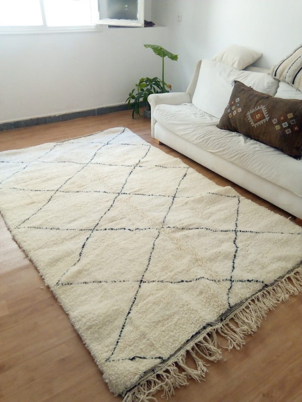 Moroccan beni ourain rug - authentic  rug (teppich - tapis)  - Natural Wool - 258 X 165cm