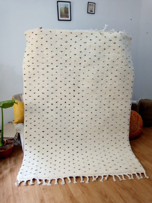 Moroccan Rug - Dots Beni Ourain style Tribal Rug - Shag Pile - Natural Wool - 220 X 160cm