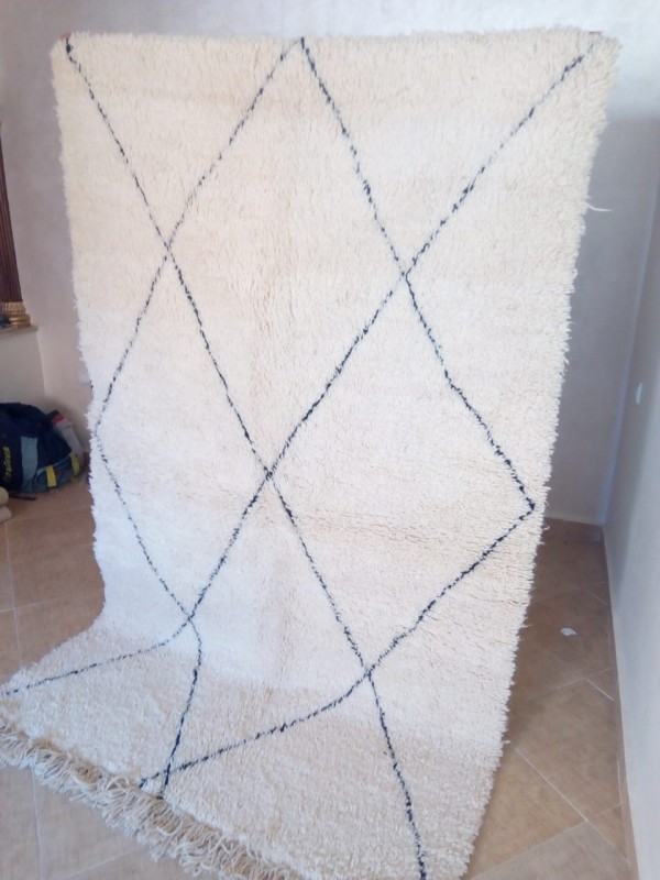 Moroccan beni ourain rug - authentic  rug (teppich - tapis)  - Natural Wool - 242 X 137cm