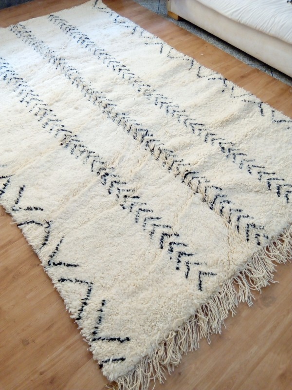 Berber Carpet - Moroccan Hand woven Beni Ourain Style - Tribal Rug - Waves Pattern - Wool - 265 X 162cm