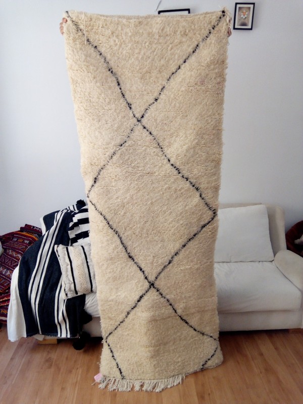 Runner carpet - Beni Ourain Rug Tribal Rug - Shag Pile -  Wool - 210 X 80cm