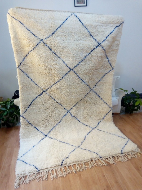 Moroccan beni ourain Rug Style- berber rugs - Blue Diamond Pattern -  Full Wool - 258 X 164cm
