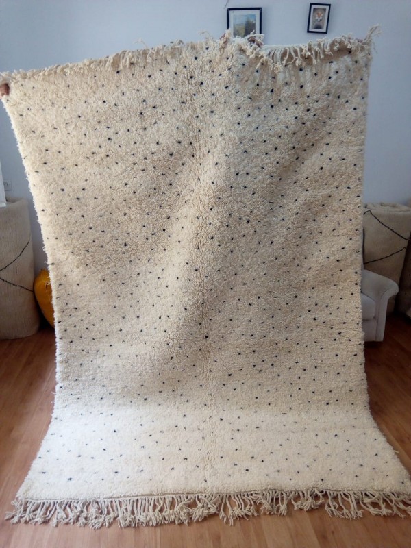 Beni Ourain  Rug with Dots Pattern - Tribal Rug - Shag Pile - Wool - 260 X 170cm