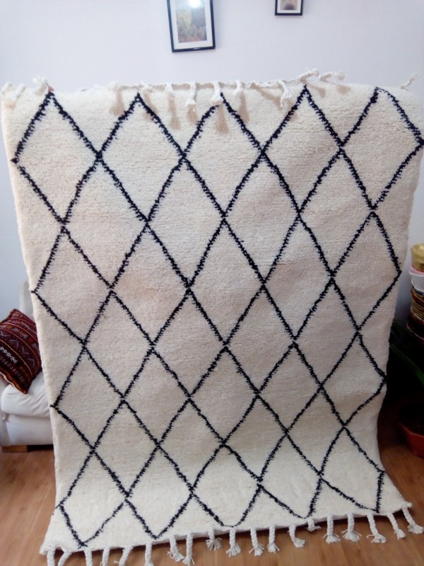  Moroccan Beni Ourain Rug - Shag Pile - Handmade Carpet - 250 X 150 cm