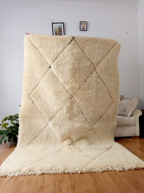 Moroccan Rug - Beni Ourain Style Tribal Rug - Shag Pile - Full Wool - Big Dimaond- 258 X 163 cm