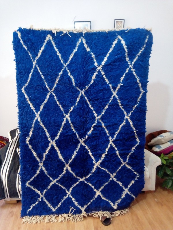 Beni Ourain Blue Rug 210x146 CM | 6.8x4.7 ft, Full wool rug ,Berber Carpet