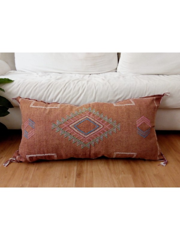 large Moroccan sabra CACTUS Silk pillow - LUMBAR Sabra silk  - brown inspiration pillow unstuffed 