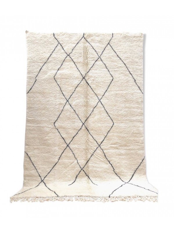 Moroccan Beni Ourain Tribal Rug - Shag Pile - Wool - 340 X 240cm - white wool - black sides