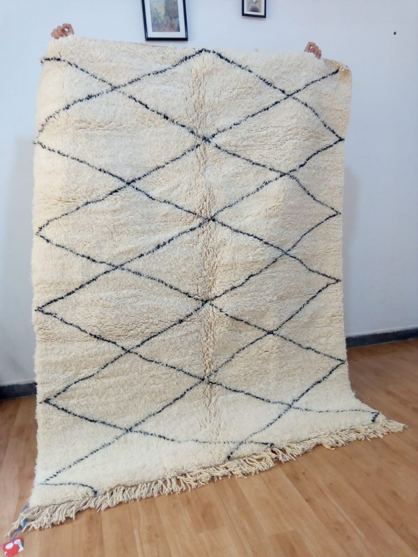 Hand-Woven  Beni Ourain Area Rug - Diamond Pattern - Carpets - Shag Pile - Full  Wool - 217 X 162cm