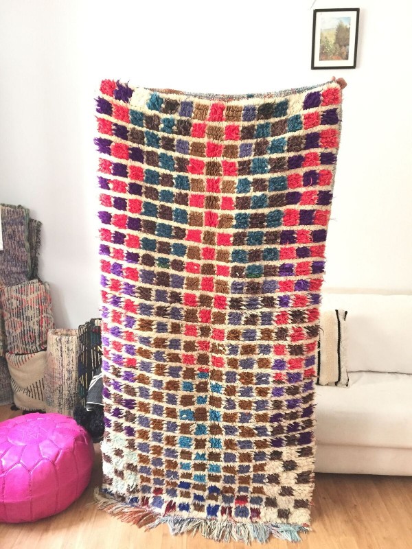Vintage Moroccan Boucherouite (Boucheroute) Rug - Authentic rugs - Natural Wool - 210x125 cm