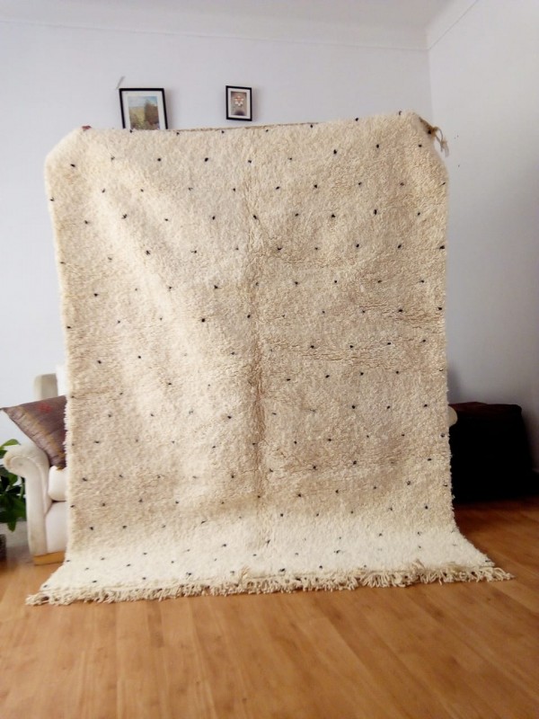 Moroccan Beni Ourain Style Tribal Rug - Dots Design - Shag Pile - Full Wool - 225 X 163cm