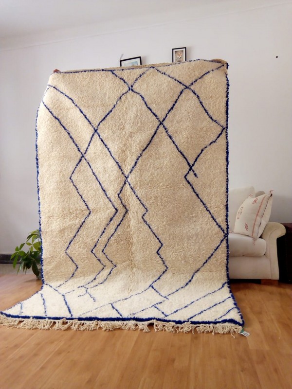 Blue line - Hand-Woven  Beni Ourain Area Rug Style - Carpets - Tribal Carpet - Full  Wool - 250 X 160cm