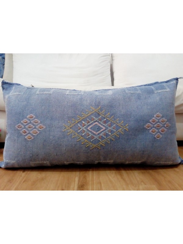 LUMBAR Sabra silk large Moroccan sabra CACTUS cushion - Blue Jeans pillow unstuffed 