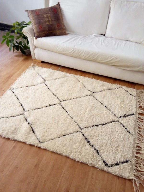 Small  Beni Ourain  Rug  Style -  Wool - Shag Pile  - 167 X 110cm