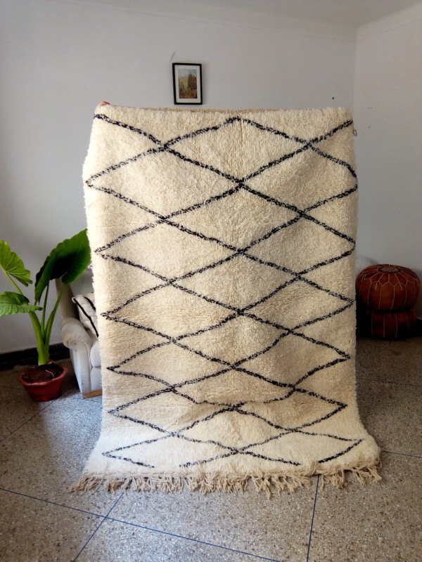 Beni Ourain Rug - Full White (Yellowish)  - Shag Pile - Natural Wool - 237 X 160cm