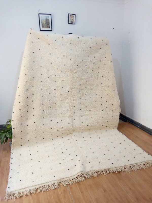 Moroccan Beni Ourain Style Tribal Rug - Dots Design - Shag Pile - Full Wool - 305 X 215cm