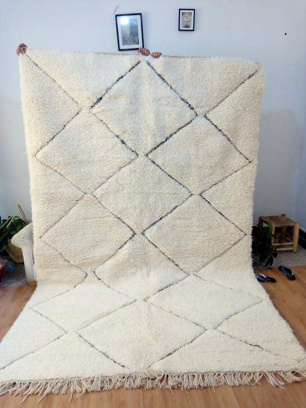 Beni Ourain  Rug Style  with Faded Thick Pattern - Tribal Rug - Shag Pile - Full Wool - 300 X 200cm