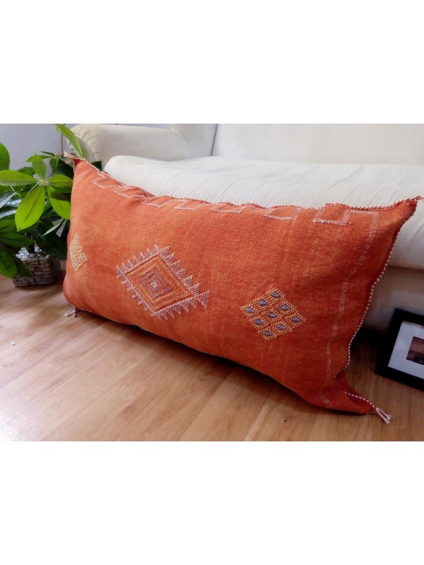 LUMBAR Sabra silk large Moroccan sabra CACTUS cushion - orange pillow  - unstuffed 