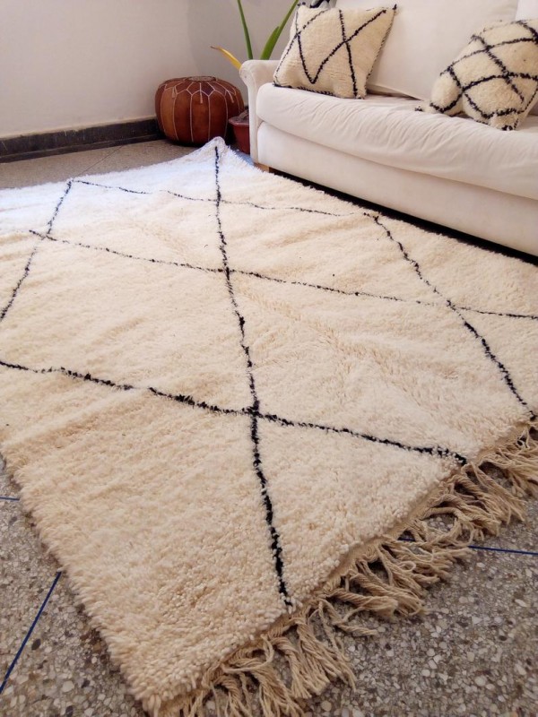 Moroccan Beni Ourain - Black White - Tribal Rug - Shag Pile - Full Wool - 240 X 165cm