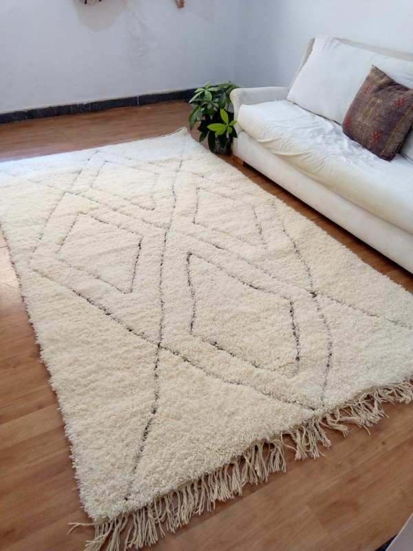 Beni Ourain Rug -Thin Dimonds Design - shag pile - full wool 280x160 CM