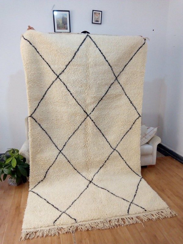 Beni Ourain  Rug Style  with Diamond Pattern - Tribal Rug - Shag Pile - Full Wool - 280 X 160cm