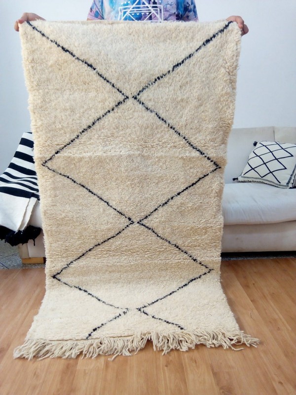 Moroccan Berber handmade Small Rug - Beni Ourain Style  - Big Dimond Design -  Wool - 173 X 91cm approx