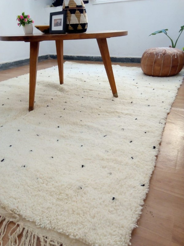 Moroccan Hand Woven Beni Ourain Style - Tribal Rug - Dots Design - Wool - 288 X 210cm