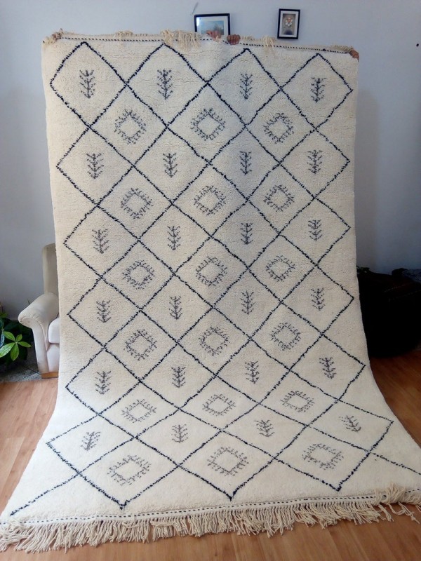 Moroccan Hand Woven carpet - Beni Ourain Style Rug  - Berber Design - Full Wool - 300 X 200cm
