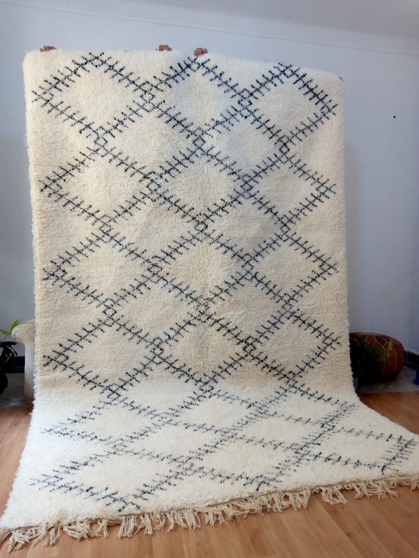Moroccan Beni Ourain Style Tribal Rug - Unique Design - Shag Pile - Full Wool - 315 X 205cm
