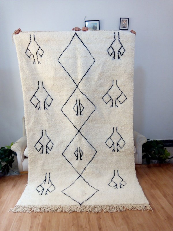 Moroccan Hanwoven -  Beni Ourain Carpet  - Shag Pile - Full Wool - 258 X 158cm
