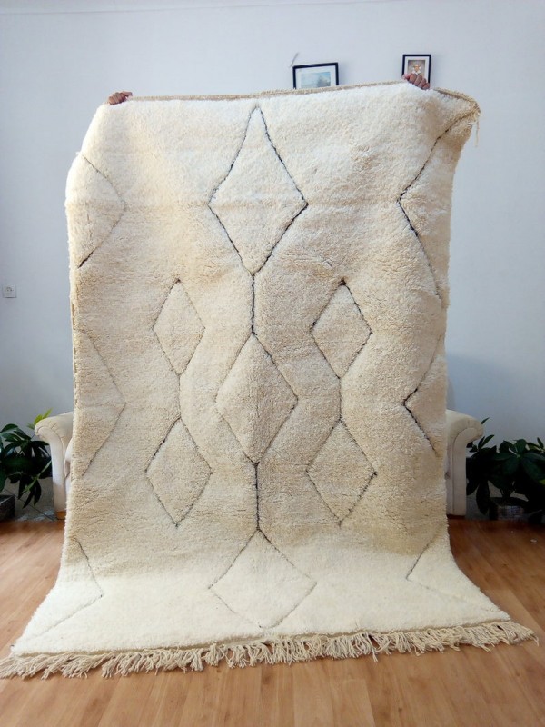  Moroccan Beni Ourain Style Rug - Shag Pile - Handmade Carpet - 230 X 154 cm
