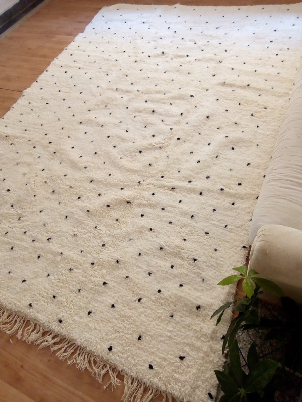 Moroccan Hand Woven Beni Ourain Style - Handmade Tribal Rug - Dots Design - Wool - 300 X 198cm