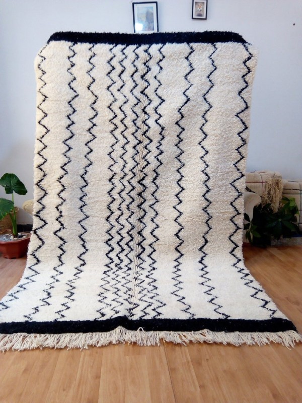 Moroccan Beni Ourain Tribal - Handmade Rug - Waves Desing - Full Wool - 270 X 170cm